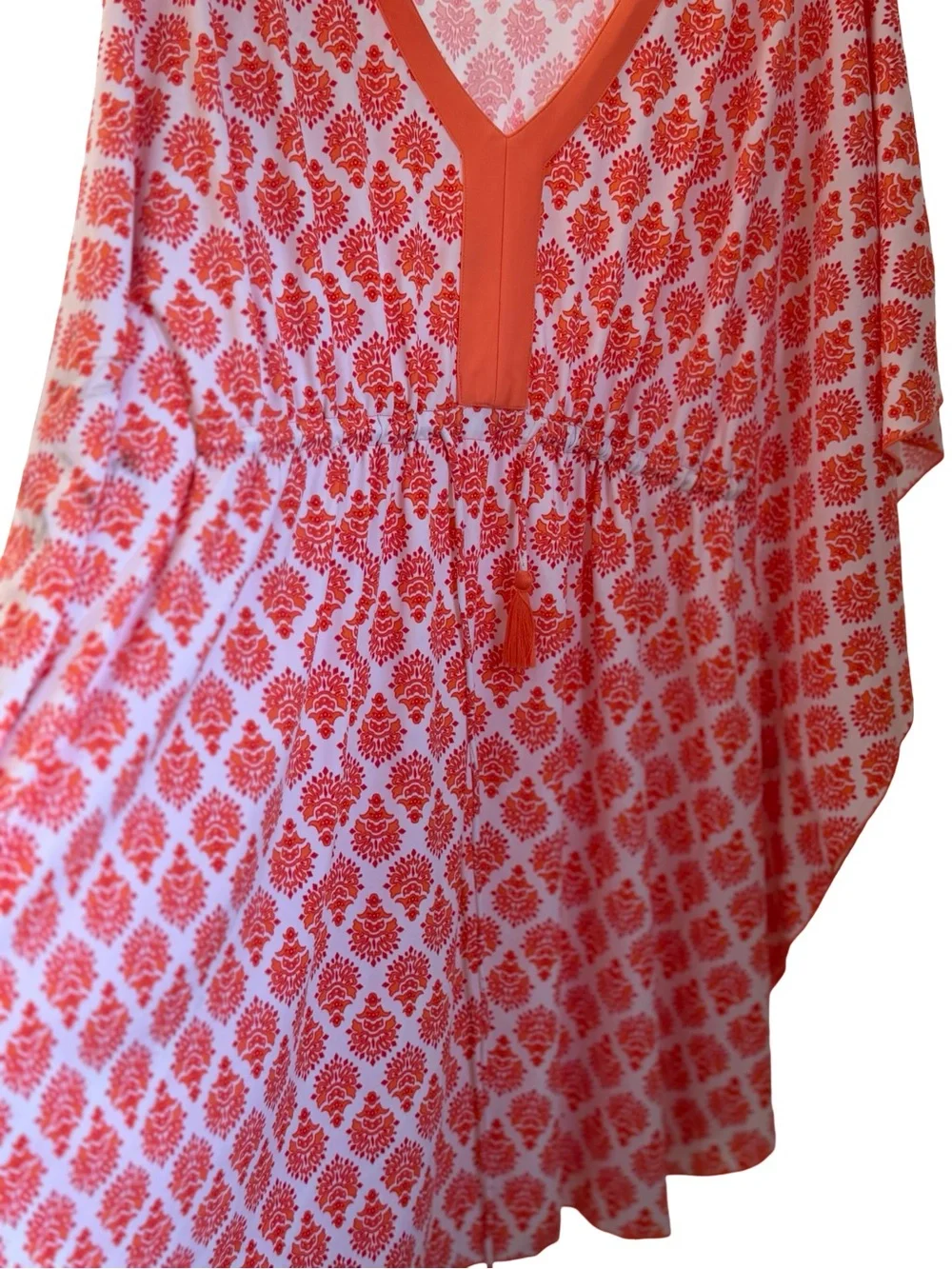 Cabana Life Coral Printed V-Neck Tunic Dress/Swim Cover-Up